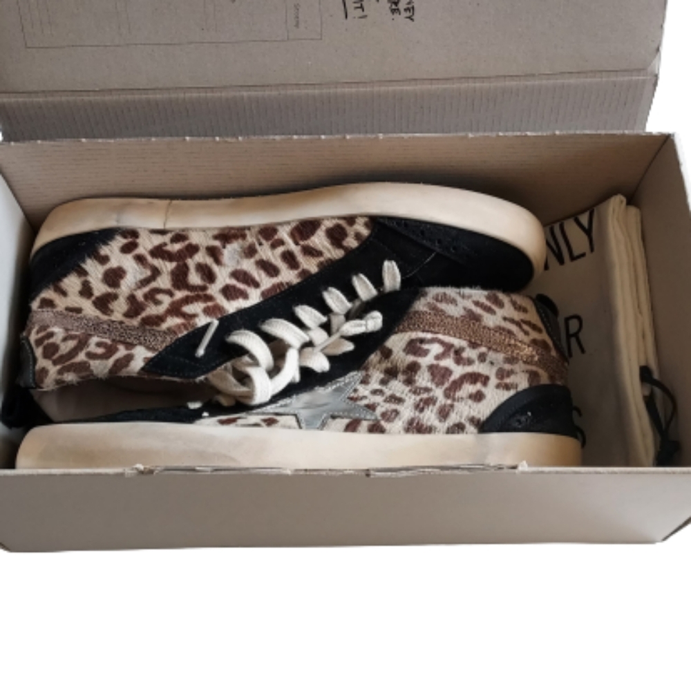 Golden Goose Mid Star Classic Shoe Size 39 Leopard Calf Hair NEW NIB - Picture 2 of 13